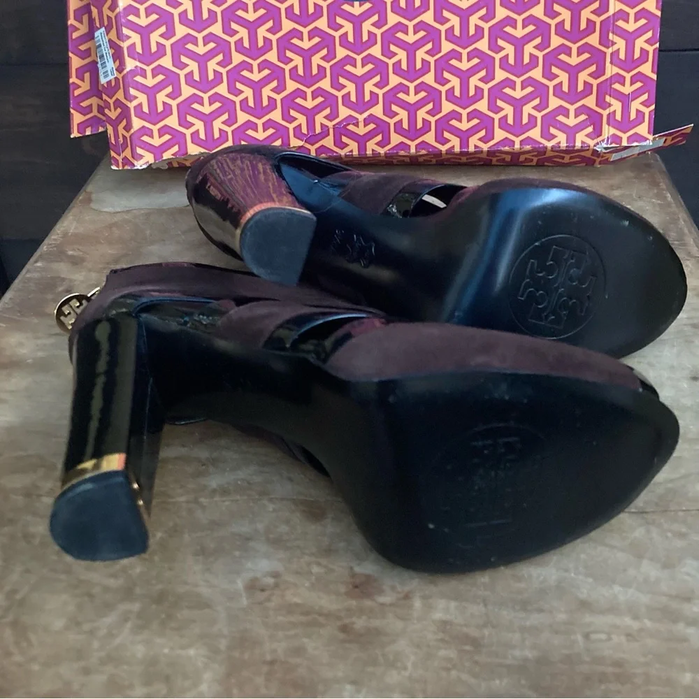 Tory Burch Lucille Boot suede & patent leather Black‎ & brown size 9.5